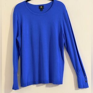 JM Collection Blue Long Sleeve Button Top With Button Accented Sleeves Size L